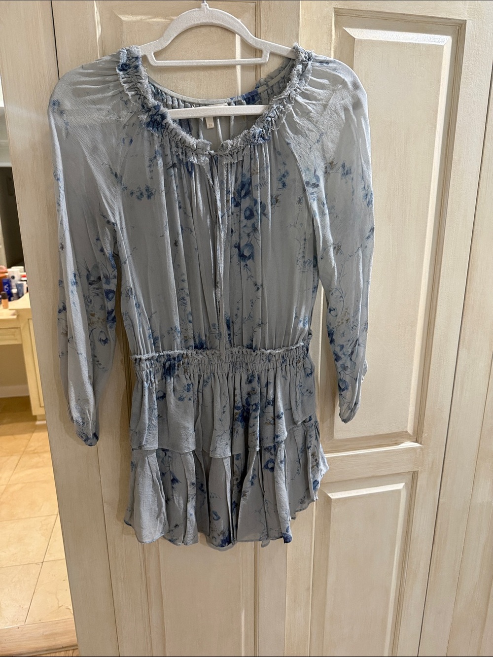 LoveShackFancy Light Blue Floral Mini Dress